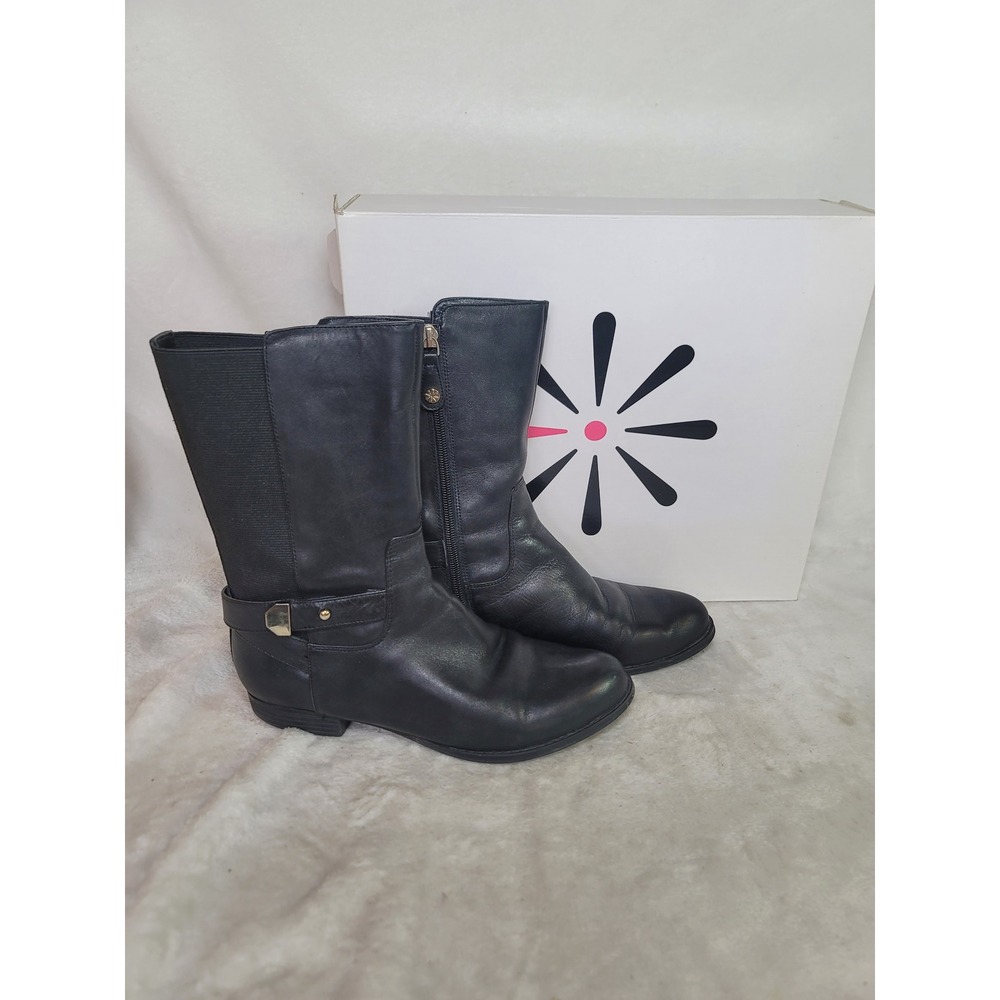 Isaac Mizrahi Live IM Trolley Mid Calf Riding Boots 7M Black Leather Heritage
